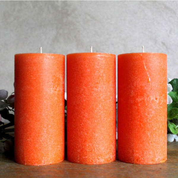 Set of 3 Jasmine Scented Orange Pillar Candles