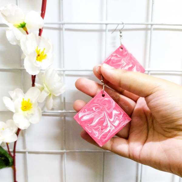 pink marble Earrings by Grafi Doodles