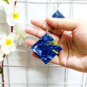 Mix blue with golden marble Earrings by Grafi Doodles