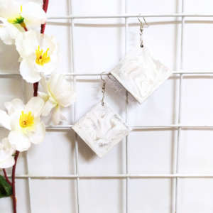 White and silver marble Earrings by Grafi Doodles
