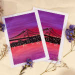 Purple And Red City A5 Print