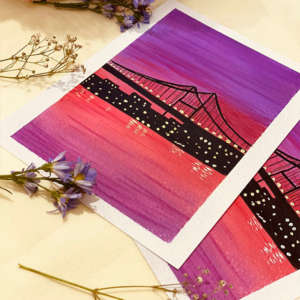 Purple And Red City A5 Print