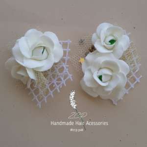 Pair of White Rose Hair Pins
