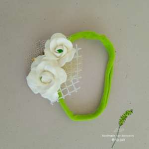White Green Rose Headband for Newborns