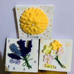 Pack of 3 Mini Square Crochet Flower Wall Hanging Canvases