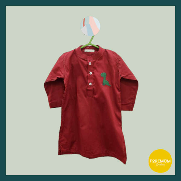 Dinosaur Maroon Cotton Kurta