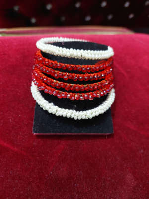 custom made Moti white and red Bangles all size available