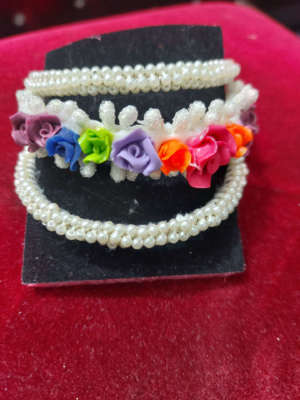 white chorian-Bangles- custommade-moti-dow flower-multicolor