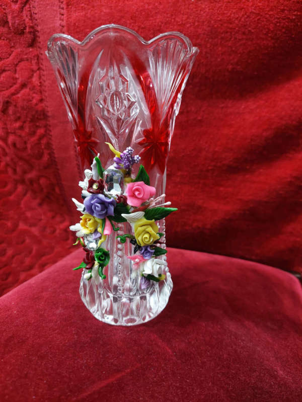 glass vase-with custom dow flowers and stamens- multicolor
