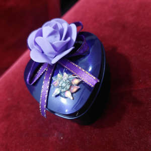 Small Metal Box- Flower And Ribbon - Blue Color