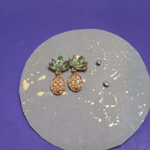 Pineapple earrings with diamante studs