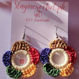Crochet Multicolor Flower Earrings