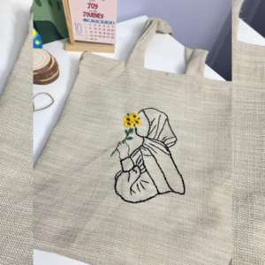 Girl with flower Jute tote bag