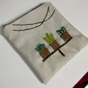 Plants Embroidered Jute Pouch