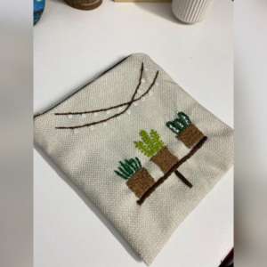 Plants Embroidered Jute Pouch
