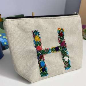 Letter Embroidered Jute Pouch