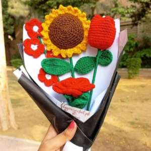 Crochet Sunflower Rose Bouquet