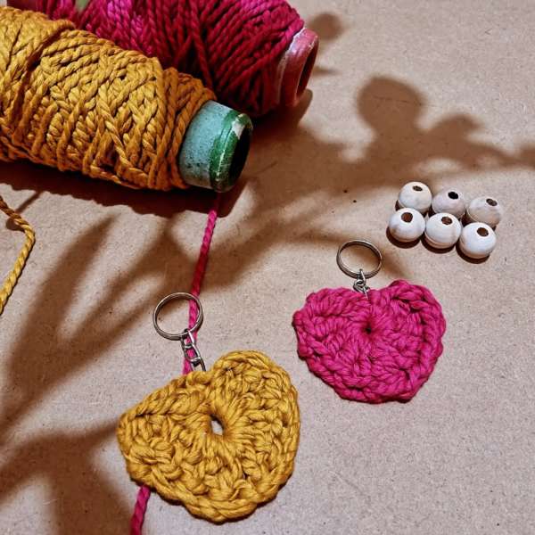 Macrame Knitted Heart Keychain